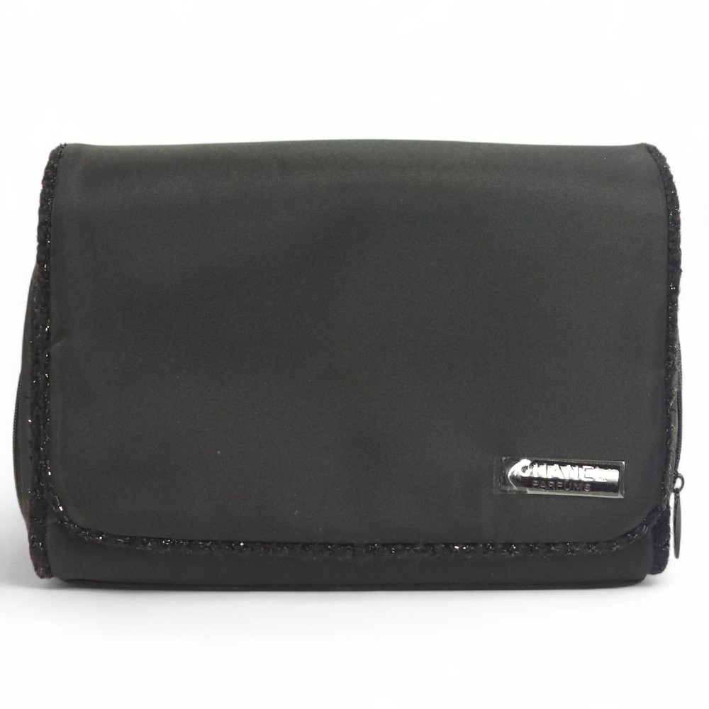 Authentic Chanel Parfums Black Nylon Makeup Bag VIP Gift Cosmetic Case Pouch